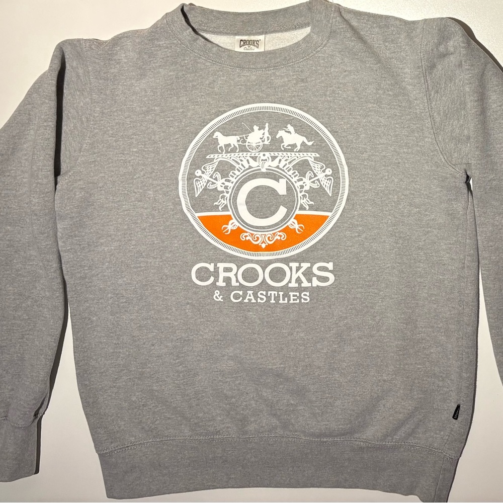 Crooks & Castles Heather Greyhound Crewneck with Orange Detail Size Medium
